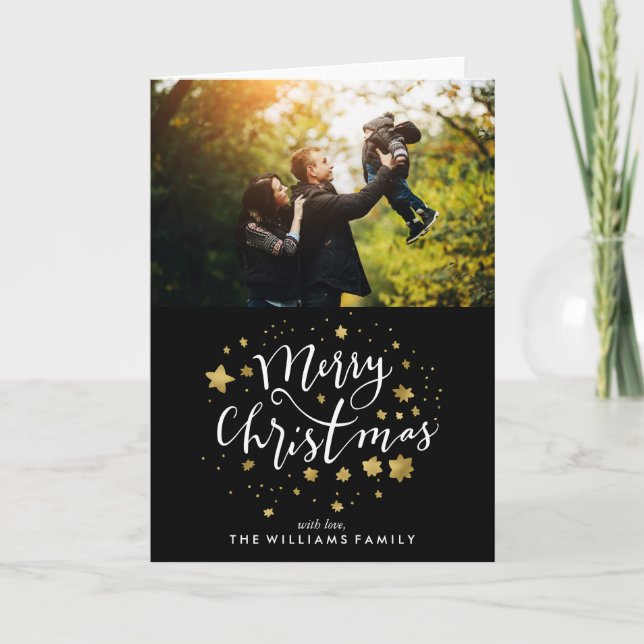 Gold Stars "Merry Christmas" Holiday Card (Front)