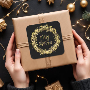 Gold Stars Merry Christmas Square Sticker