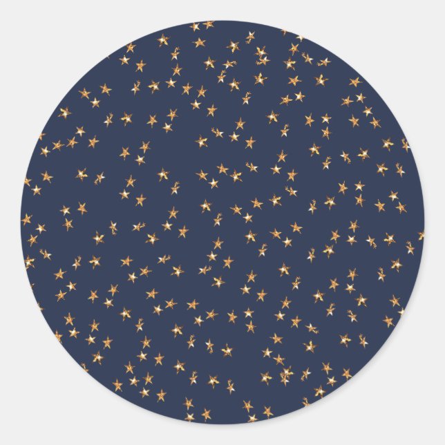 Gold Stars Midnight Blue Classic Round Sticker (Front)