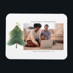 Gold Stars Modern Christmas Tree Holiday Magnet<br><div class="desc">Features a modern simple design with a gold decorated hand drawn Christmas tree.  Easily customize name,  photo,  and year.</div>