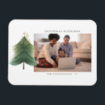Gold Stars Modern Christmas Tree Holiday Magnet<br><div class="desc">Features a modern simple design with a gold decorated hand drawn Christmas tree.  Easily customize name,  photo,  and year.</div>