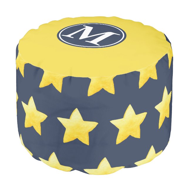 Gold Stars ⎢Monogram Round Pouf (Angled Front)