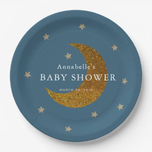 Gold Stars & Moon Baby Shower Paper Plate