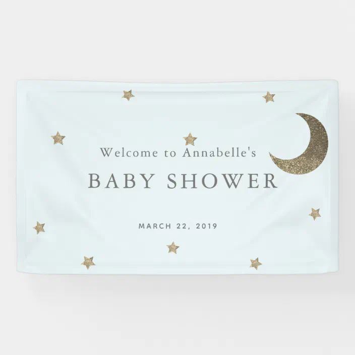 Gold Stars Moon Blue Baby Shower Banner Zazzle Com