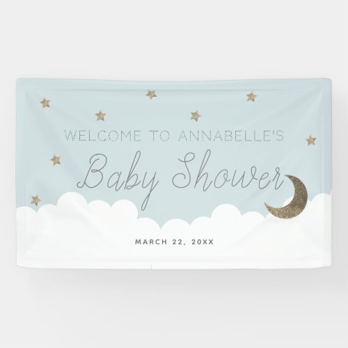 Gold Stars  Moon Blue Baby Shower Banner