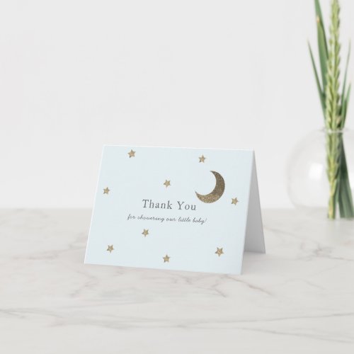 Gold Stars  Moon Blue Baby Shower Thank You Card