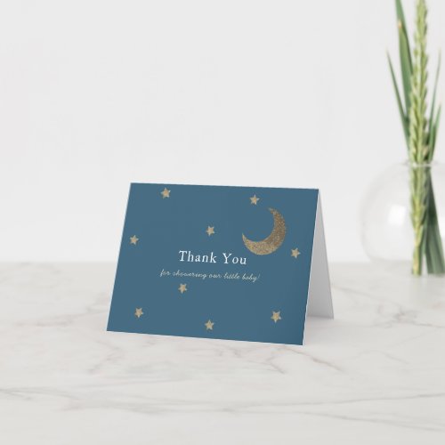 Gold Stars  Moon Blue Baby Shower Thank You Card