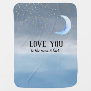Gold Stars Moon Blue Ombre Baby Blanket