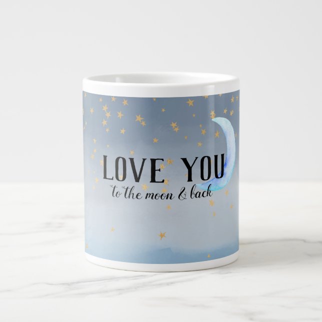 Gold Stars Moon Blue Ombre Giant Coffee Mug (Front)