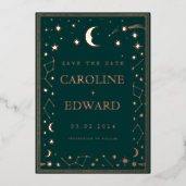 Gold Stars Moon Celestial Save the Date Foil Invitation