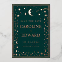 Gold Stars Moon Celestial Save the Date