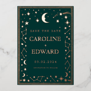 Gold Stars Moon Celestial Save the Date Foil Invitation