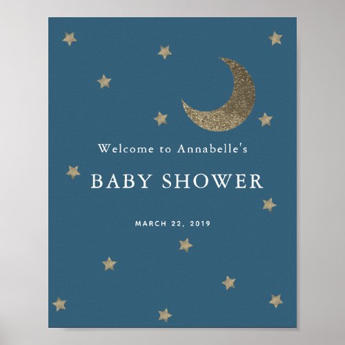 Gold Stars  Moon Navy Baby Shower Welcome Sign
