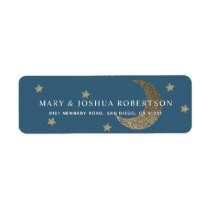 Gold Stars & Moon Navy Blue Address Label