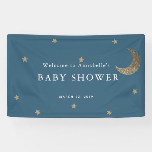 Gold Stars  Moon Navy Blue Baby Shower Banner
