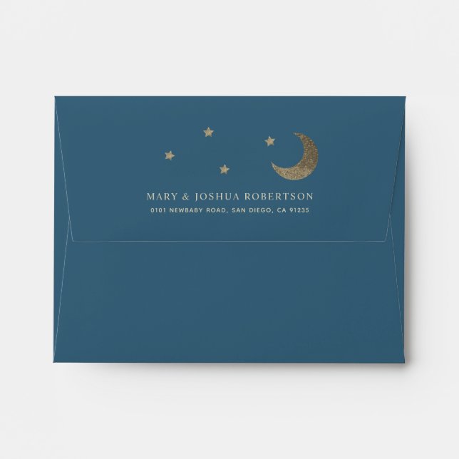 Gold Stars & Moon Navy Blue Baby Shower Envelope (Back (Top Flap))