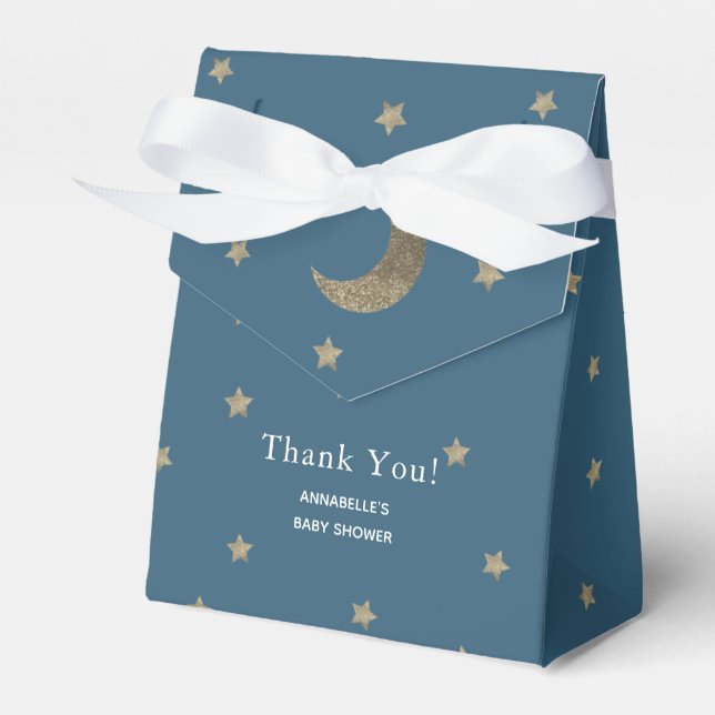 Gold Stars & Moon Navy Blue Baby Shower Gift Box (Front Side)