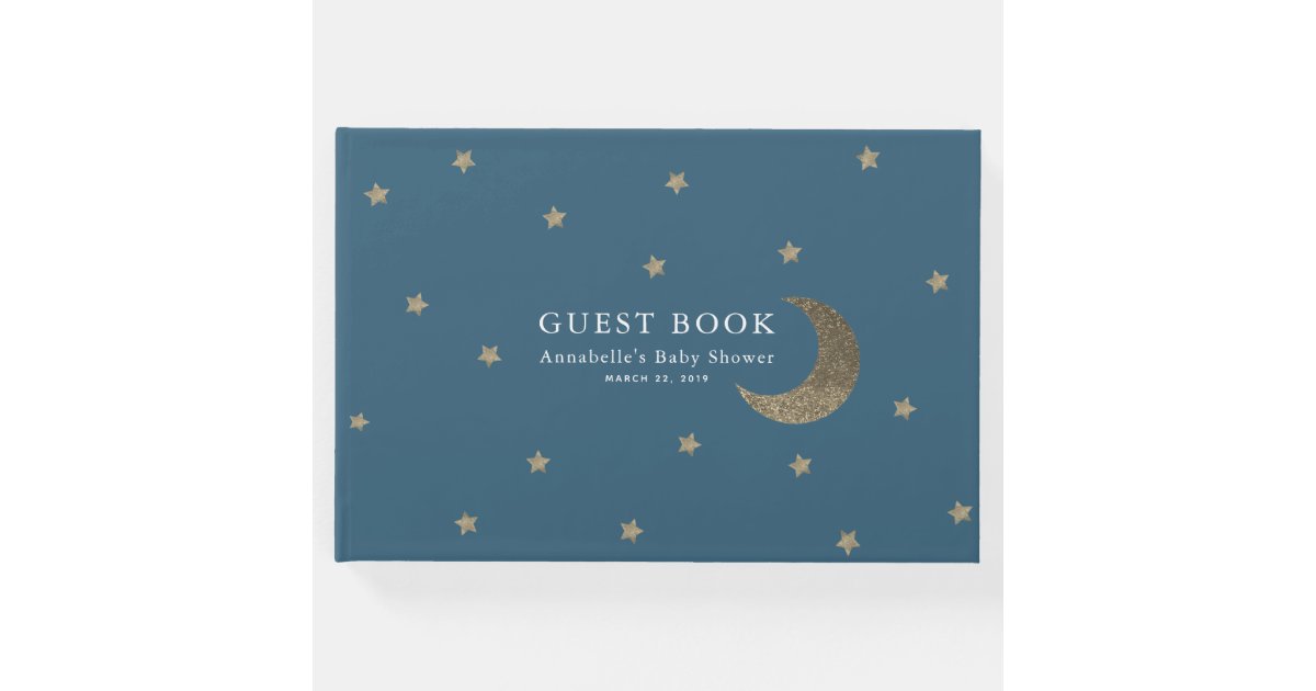 Gold Stars Moon Navy Blue Baby Shower Guest Book Zazzle Com Gold Stars Moon Navy Blue Baby Shower Guest Book Zazzle Com