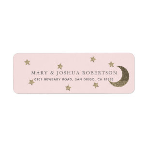 Gold Stars & Moon Pink Address Label