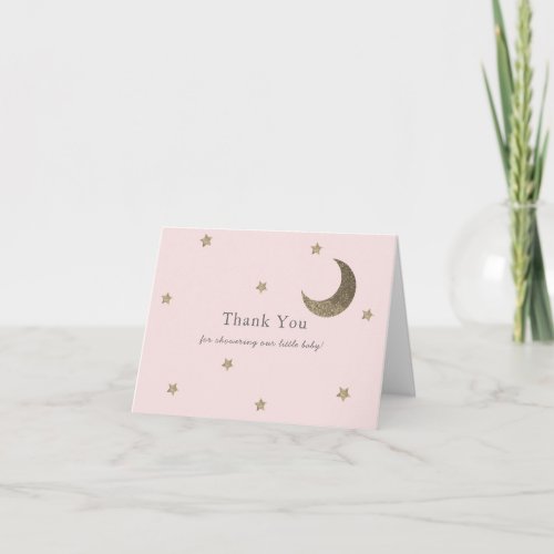 Gold Stars  Moon Pink Baby Shower Thank You Card