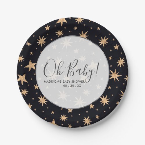 Gold Stars Navy Blue Space Custom Baby Shower Paper Plates