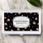 Gold Stars Navy Blue Space Sky Trendy Personalized Business Card Case<br><div class="desc">Beautiful gold stars on a dark navy blue background space galaxy astronomy pattern design. Personalize this custom design with your own name or text. Gold Stars Navy Blue Space Sky Trendy Personalized Business Card Case perfect for makeup artist,  cosmetologist,  or salon.</div>