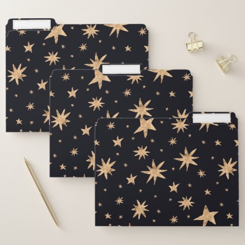 Custom Binders And Folders 18 Gold Stars Navy Sky Trendy Starry Pattern File Folder