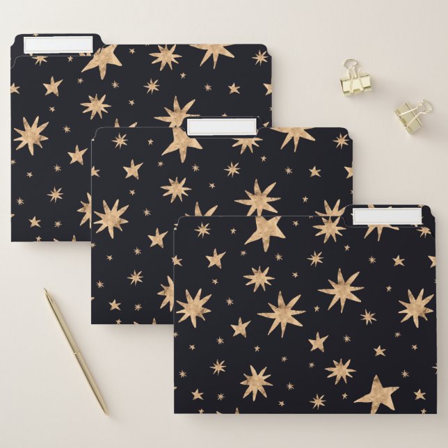 Gold Stars Navy Sky Trendy Starry Pattern File Folder (Set)