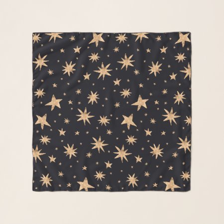 Gold Stars Navy Sky Trendy Starry Pattern Scarf