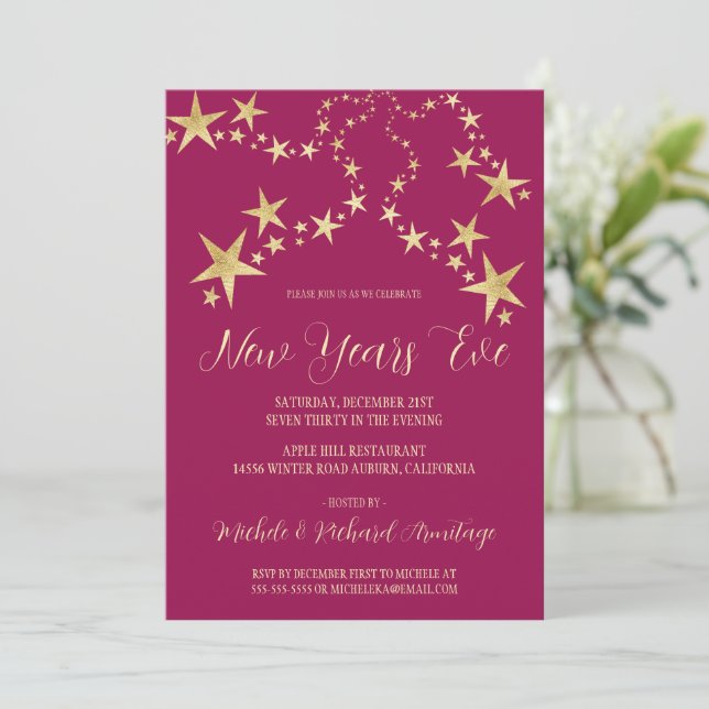 Gold Stars New Years Invitation (Standing Front)