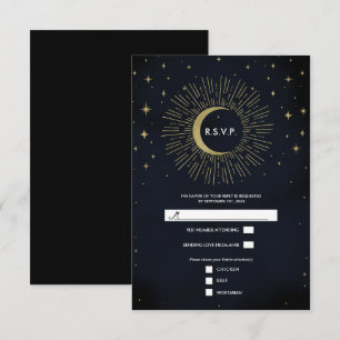 Gold Stars Night Celestial Sunburst Moon RSVP Card