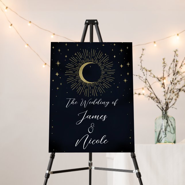 Gold Stars Night Celestial Sunburst Moon Wedding Foam Board (In Situ (Stand))