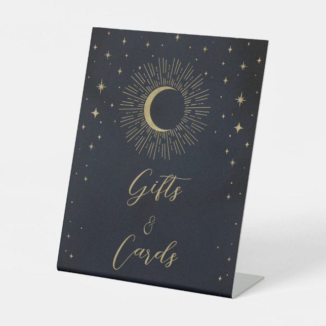 Gold Stars Night Sunburst Moon Gifts & Cards Sign (Front)
