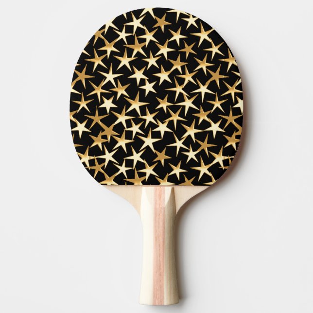 Gold stars on a black background Ping-Pong paddle (Front)