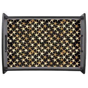 Gold stars on a black background serving tray
