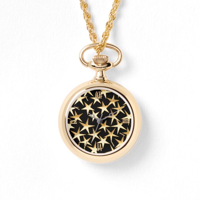 Gold stars on a black background watch (Front)