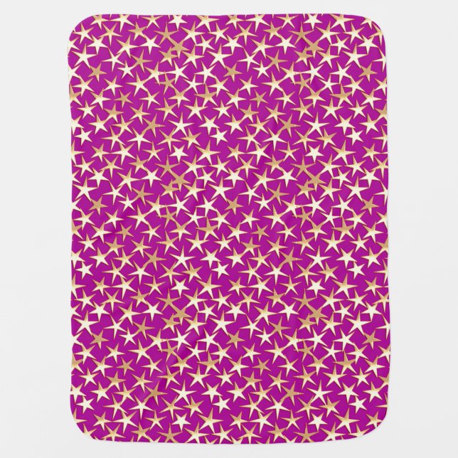 Gold stars on amethyst purple receiving blanket (Front)