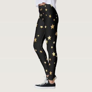 Gold Stars on Black Background Leggings