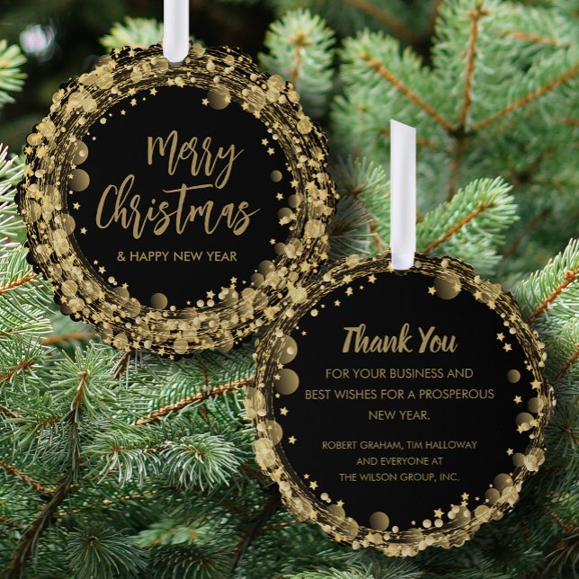 Gold Stars on Black Business Thank You Ornament Card (Creator Uploaded)