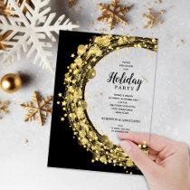 Gold Stars on Black Christmas Holiday Acrylic Invitations