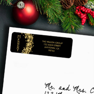 Gold Stars on Black Christmas Return Address Label