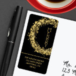 Gold Stars on Black Christmas Return Address Label<br><div class="desc">Large return address labels feature the word MERRY surrounded by twinkling gold stars,  circles and dots on a black background and your info in chic lettering. MATCHING invitations and greeting cards in our collection.</div>