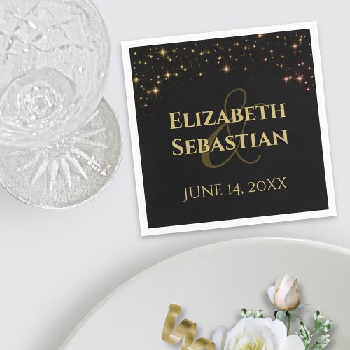 Gold Stars on Black Festive Wedding Napkins