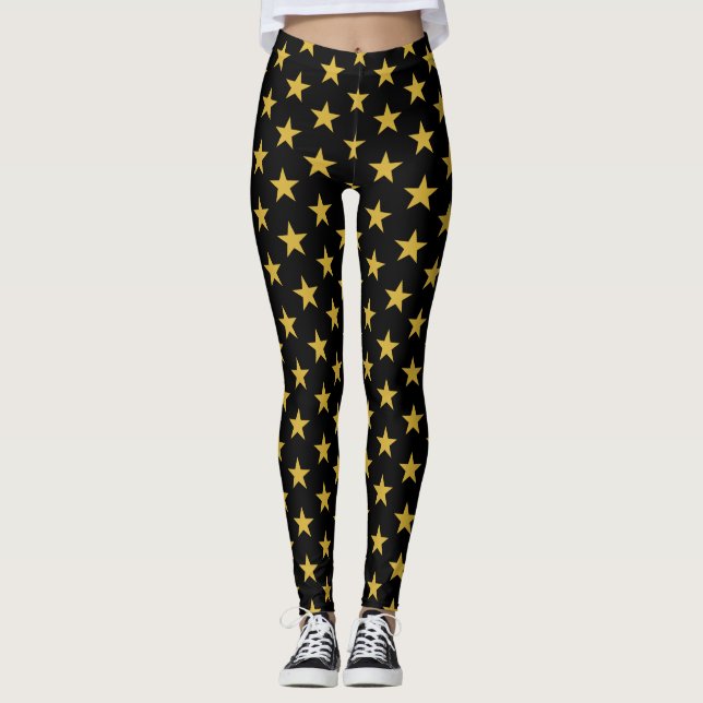 Gold Stars on Black Leggings (Front)