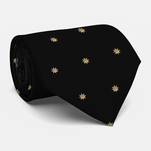 Gold stars on black. Magic beautiful pattern Neck Tie (Rolled)