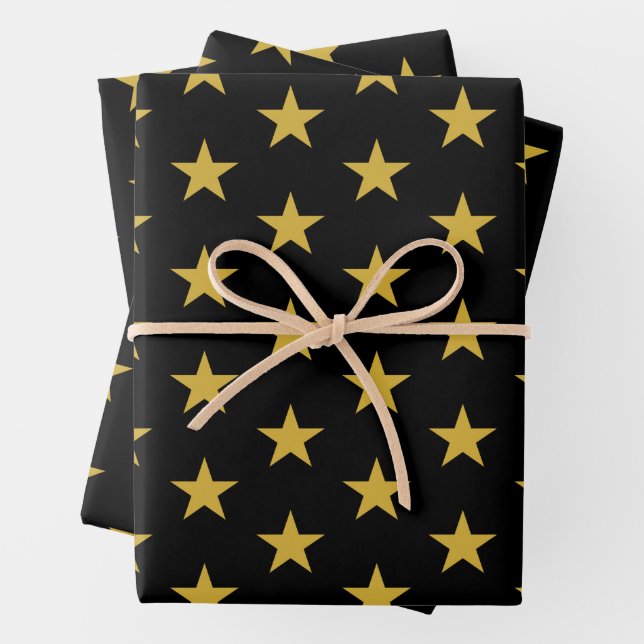 Gold Stars on Black Wrapping Paper Sheets (In situ)