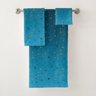Gold stars on blue. bath towel set