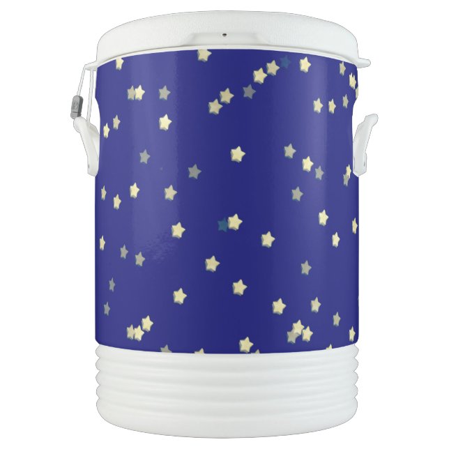 Gold Stars On Blue Beverage Cooler (Back)