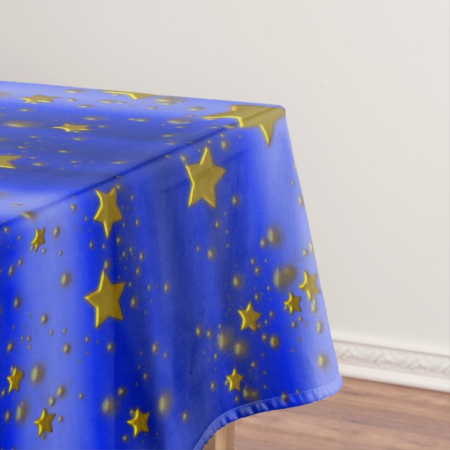 Gold Stars on Blue Christmas Tablecloth (In Situ)