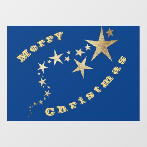 Gold Stars on Blue Merry Christmas Window Cling